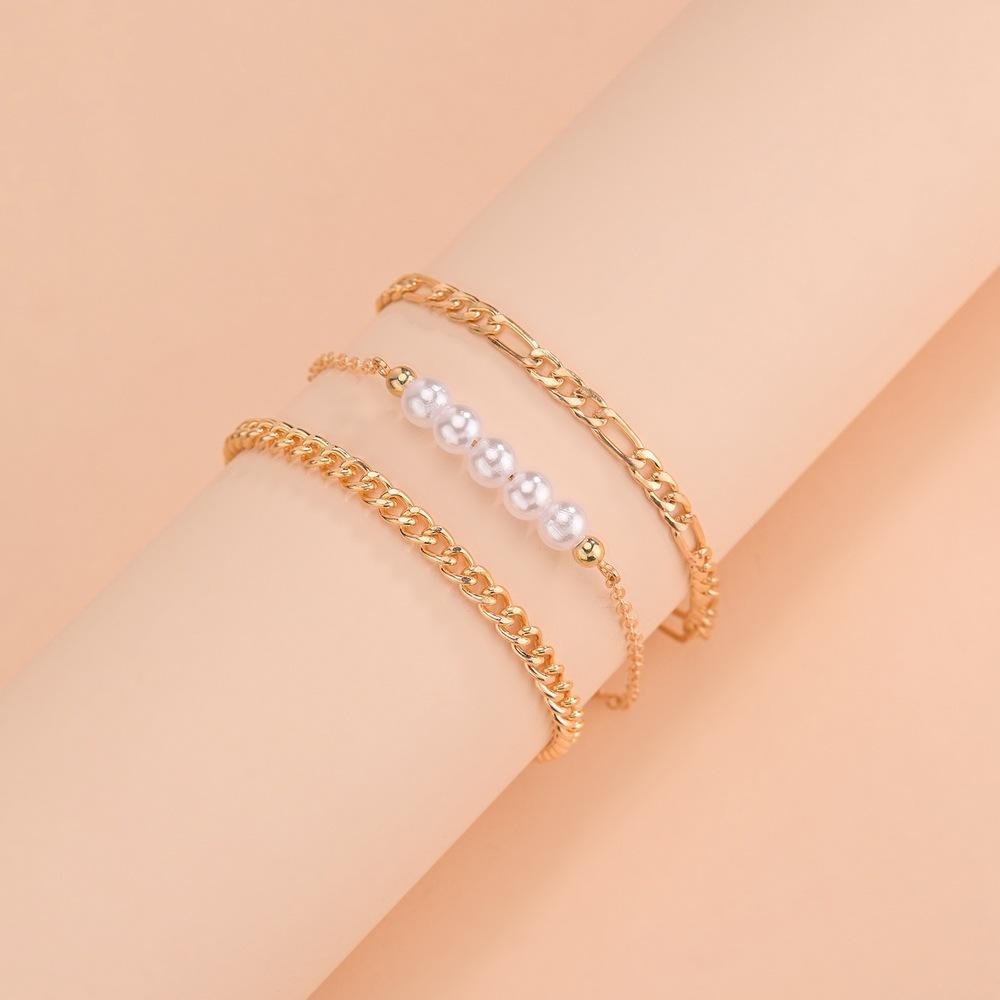 Simple women's multi-layer bracelet set, pearl adjustable metal bracelet bracelet