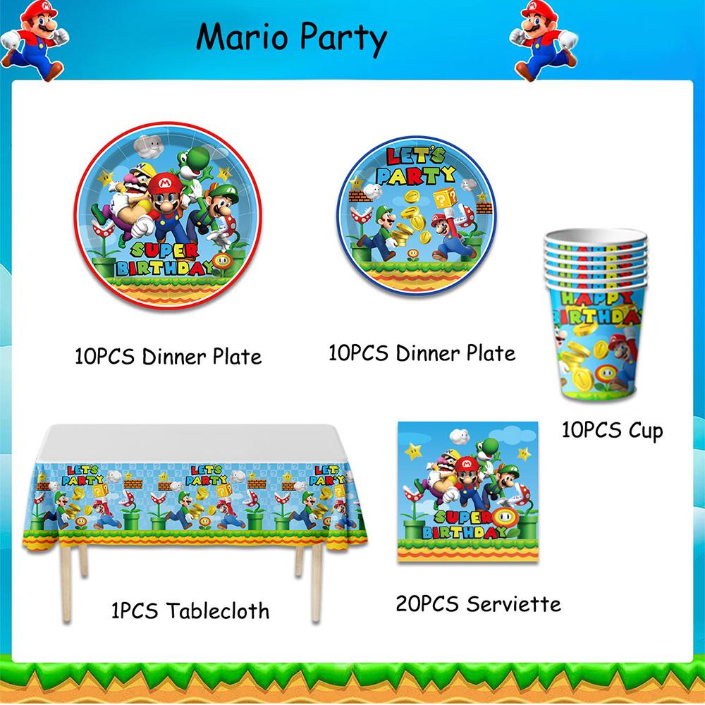 51pcs Super Mario Tableware Sets Include Plates Napkins Cups Tablecloth
