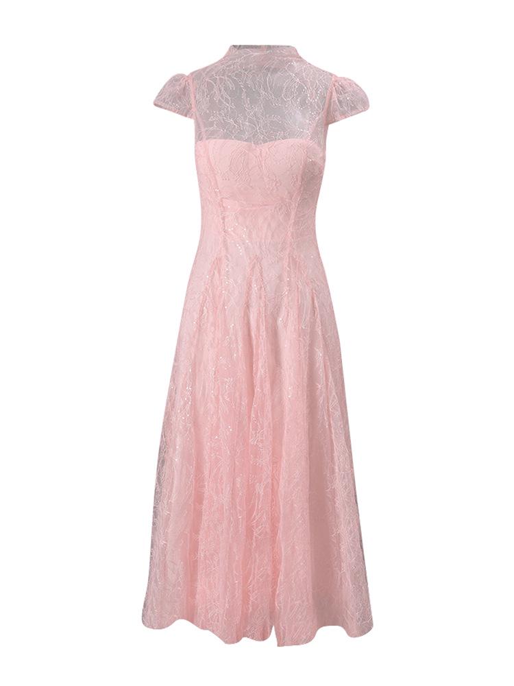 French Elegant Sequin Lace Cape Gown - Vietnamese Brand Autumn Collection Small розовый