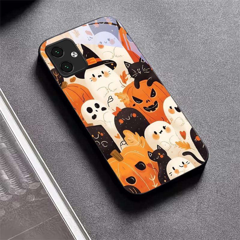 Herbst Halloween Schwarze Glas Handyhülle Für Motorola Moto G14 G22 G24Power G24 G34 G35 G45 G54 G55 G75 G84 G85 Harte Rückseite
