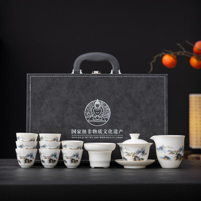 High-end Suet Jade Porcelain Tea Set for Home Use, Gifts for Customers, Gifts for Business Companies, Wine Industry Activities