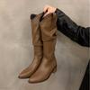 Thick heel retro brown mouth boots women's new fashion Maillard thin and tall stacking boots boots