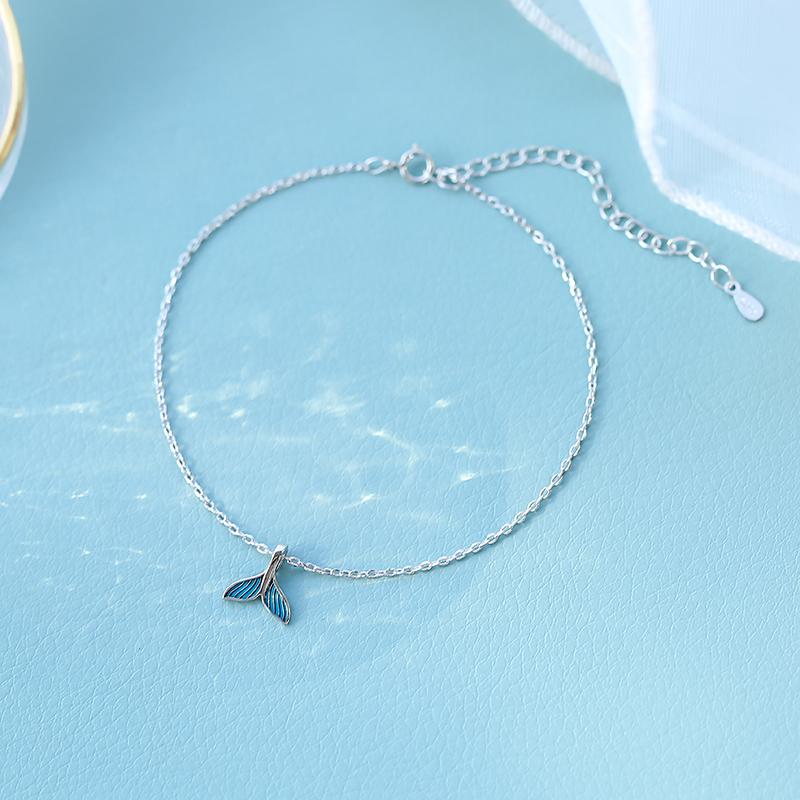 

Fashion 925 Sterling Silver Fine Women s Jewelry Blue Fish Tail Anklet Bracelet Mermaid Ankle Chain Woman Best Gift Birthday срібний