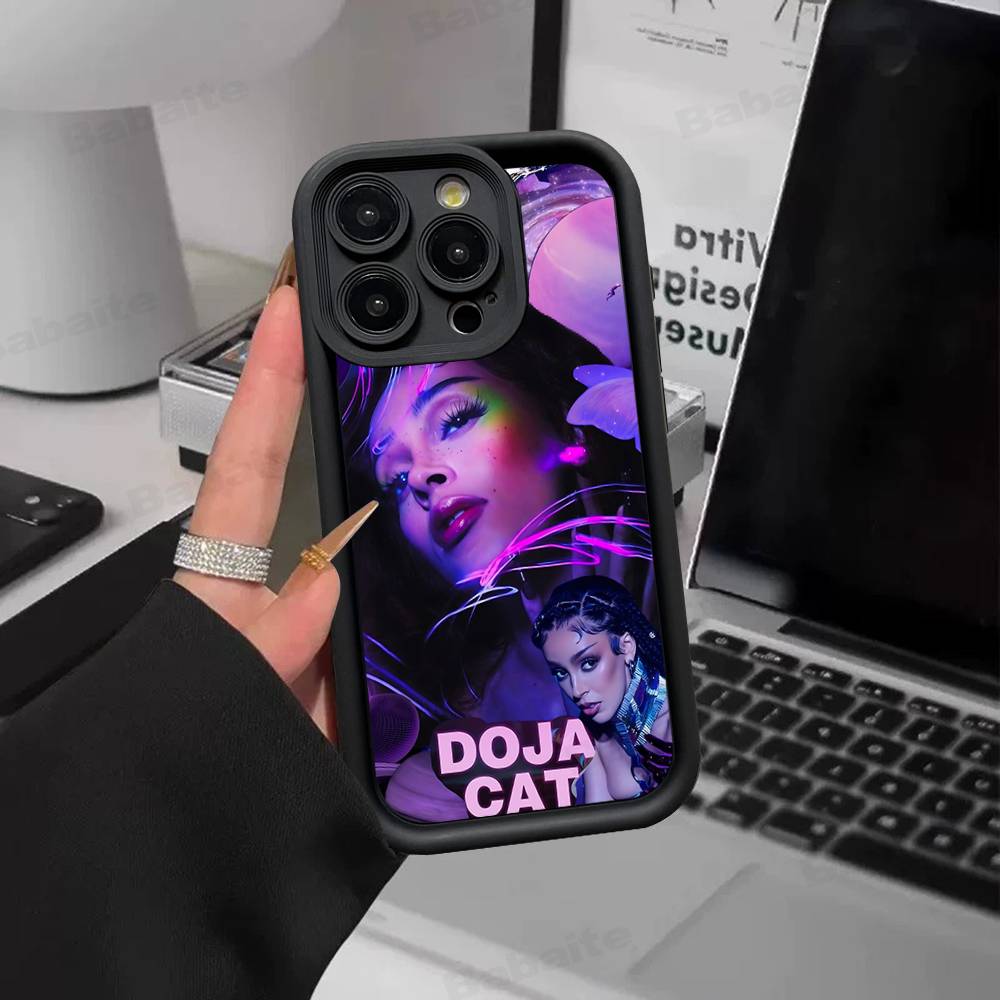 Doja Singer C-Cat Silicone Soft Phone Case For IPhone 17 16 15 14 Plus 13 12 Mini 11 Black Cover