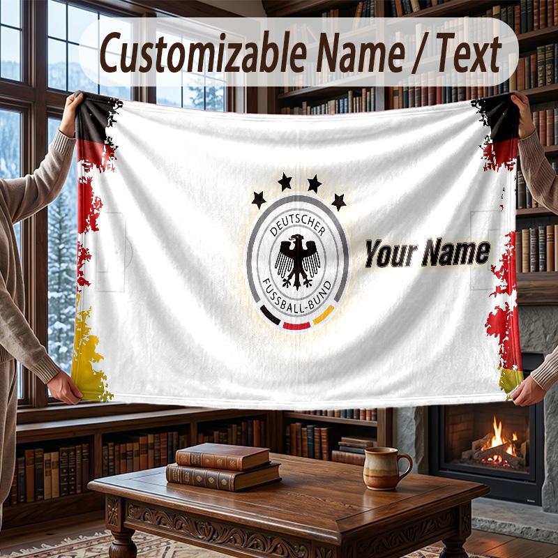 Custom Name Flannel Throw Blanket Germany National Football Team Pattern Warm Home Decoration