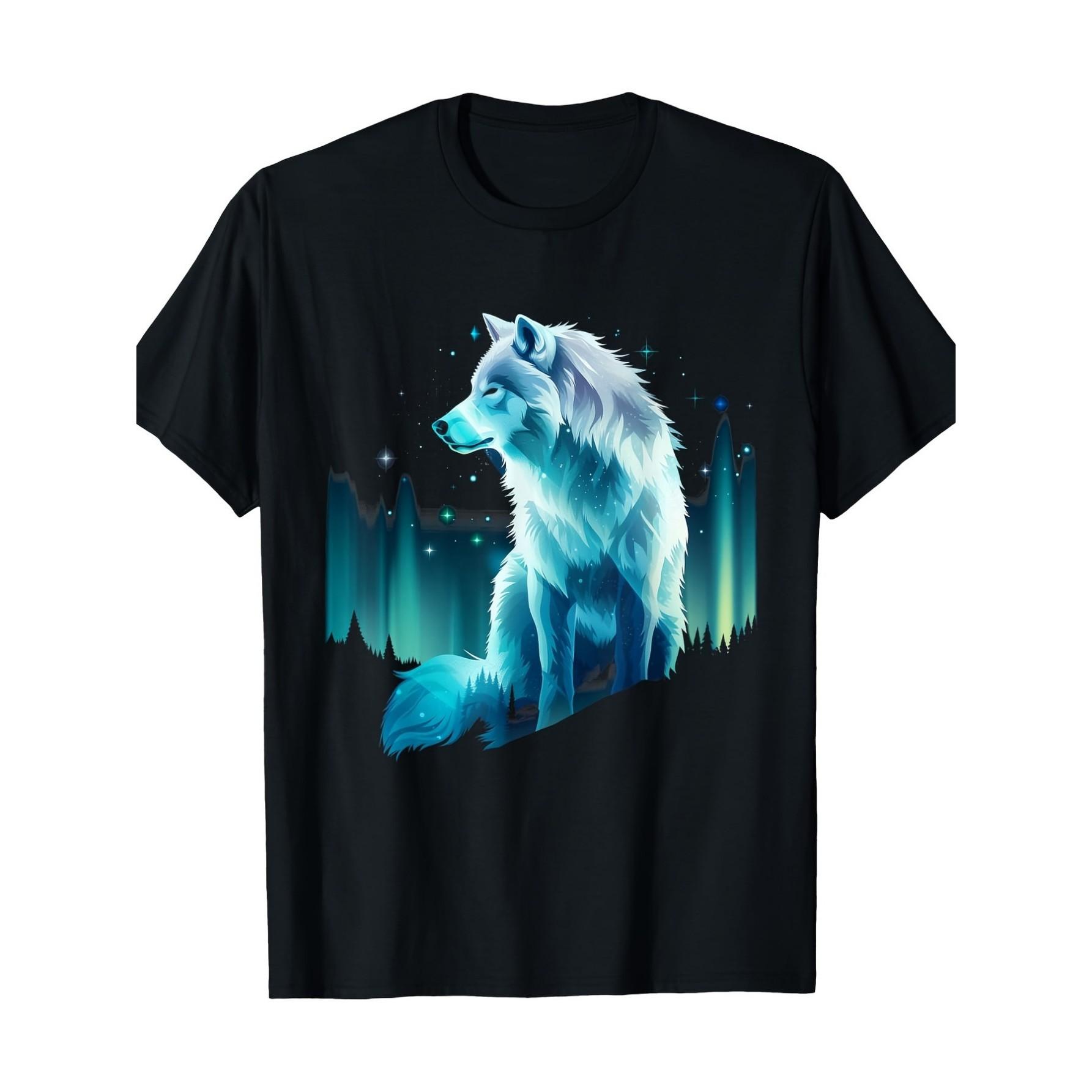 

Mystical Aurora Wolf Graphic Tee Unisex Short Sleeve Round Neck Casual Cotton TShirt - Men s Summer Cotton Graphic Tee S разноцветный