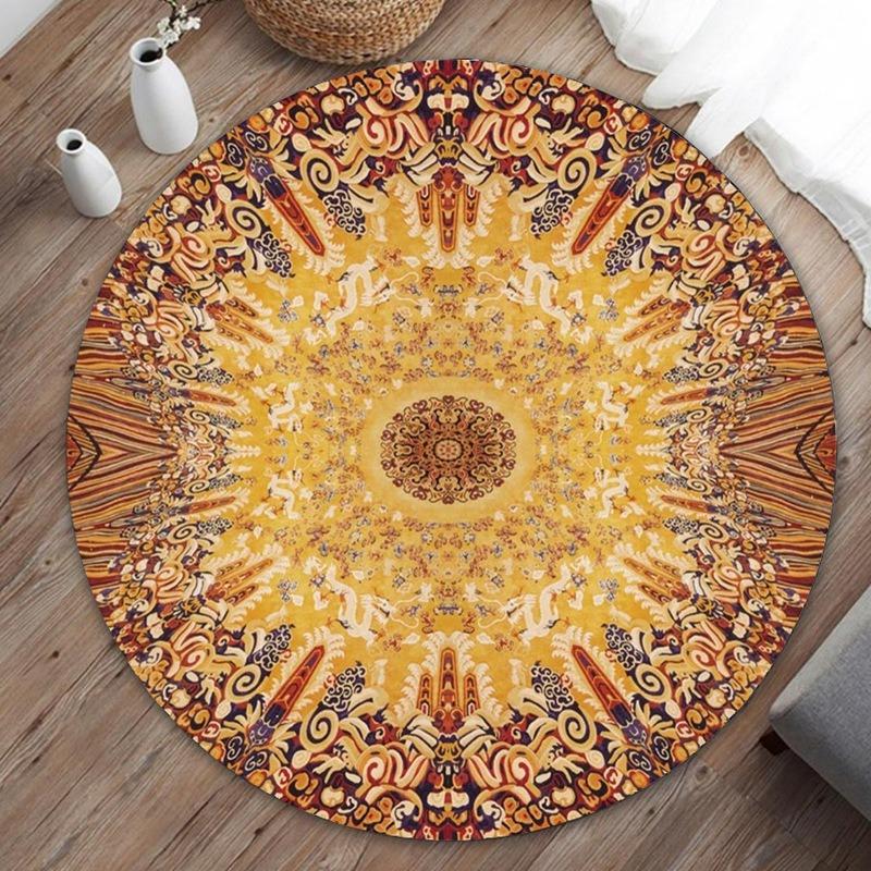 Round Area Rug Creative Mandala Geometric Floral Print Carpet Soft Non Slip Floor Mat For Living Room Bedroom Home Decor