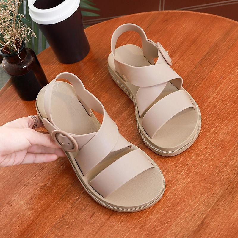 2025 Summer Flat Sandals Female Gladiator Open-toed Soft Jelly Sandals Women's Sponge Cake Non-slip Beach Shoes