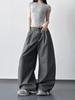 2026 Women's Spring High-Waisted Grey Wide-Leg Suit Pants - Loose, Slimming, Long, Drapey Casual Fit