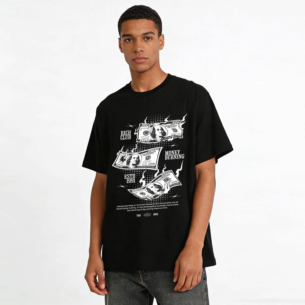 American Burning Hundred Dollar Bill Graphic Tee Pure cotton T-shirt