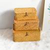 Handmade Seaweed Bamboo Basket Gift Box, Wedding Woven Storage Box with Lid, Rectangular Rattan Braided Gift Box Wholesale