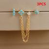 3PCS Vintage Zircon Flower Stud Earring Set For Women Stainless Steel Double Studs Chain Tassel Piercing Earring Fashion Jewelry