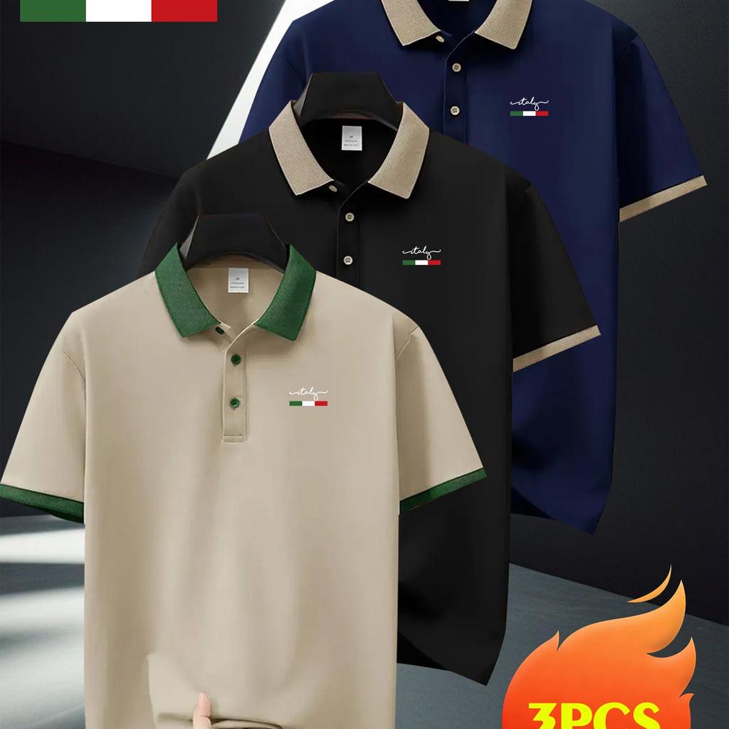 3Pcs Set Fashion Casual POLO Shirt,Outdoor Running Fitness Golf Collared Shirt, Breathable Polyester Fabric, Colorfast,Comfortable Fit