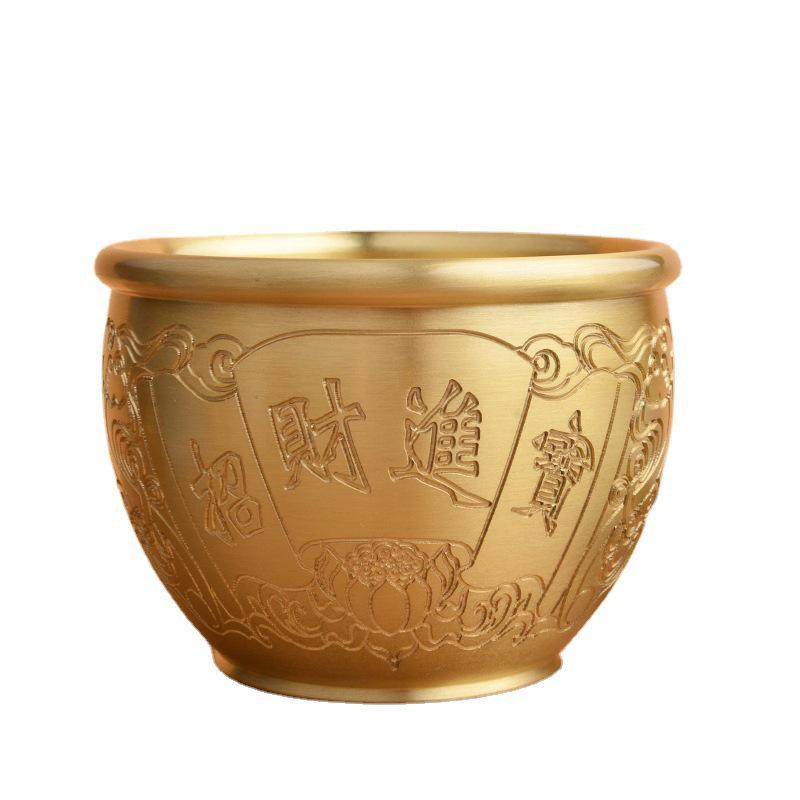 Gravierter Messing-Reisbehälter mit goldener Kröte: Reichtum anziehendes Ornament und Aschenbecher für Zuhause oder Arbeitszimmer.