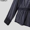 INCERUN Men Long Sleeve Bow Knot Mesh Sheer Hollow Out Party T-shirts Tops