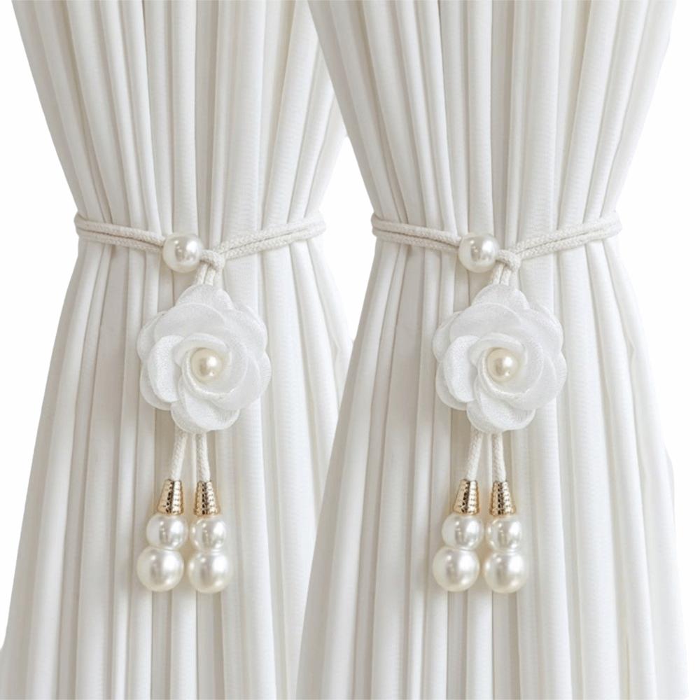 2Pcs Minimalist Floral Curtain Tiebacks Pearl Curtain Ties Camellia Curtain Tiebacks Window Decor белый
