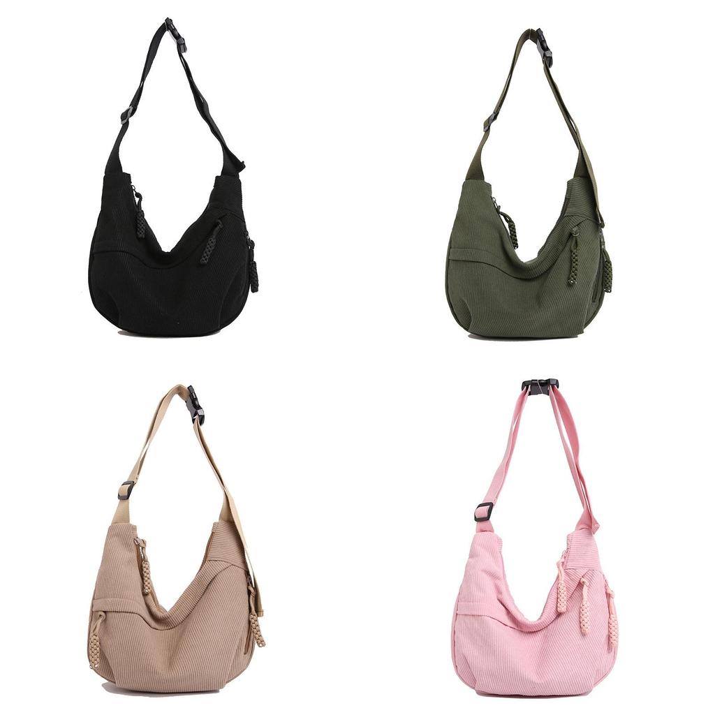 Female Corduroy Tote Bag Large Capacity For Daily Casual Use With Zipper Closure