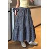 Cotton Blended Plaid Midi Skirt With High Waist And Ruffle For Casual Womens Fashion