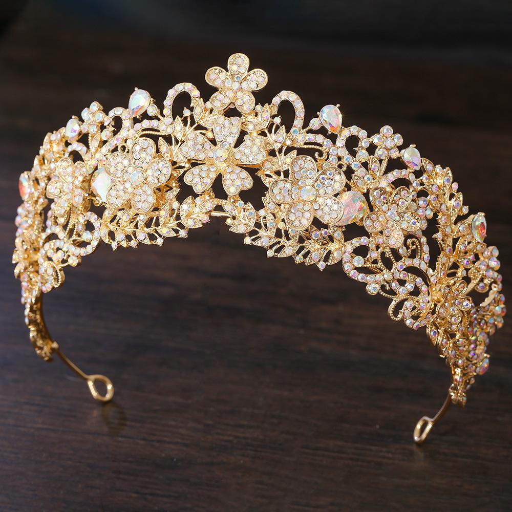 DIEZI Elegant Luxury Queen Princess Green Red AB Crystal Flower Tiara Women Wedding Party Baroque Crown Hair Dress Accessories