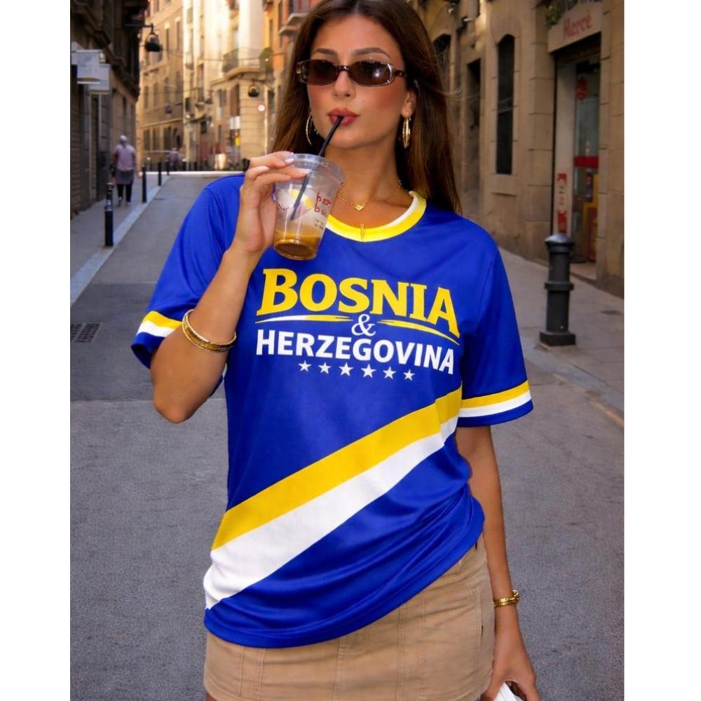 Bosnia and Herzegovina 26 Soccer Fan T-Shirt Ringer Crewneck Short Sleeve Breathable Quick Dry Streetwear Casual Football Shirt