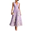 Sleeveless V Neck Pleated Waist Floral Print Long Dress for Women Elegant Maxi Dress with Flowing Skirt Suitable for Various Occasions