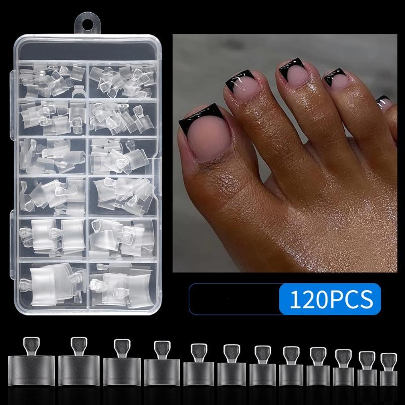 120 Stück/Box Falsche Zehennagelspitzen Mattiert Halb Abdeckung Zehennagel für Pediküre Quadratisch Aufdrücken Zehennägel für Frauen Nagelstudios DIY