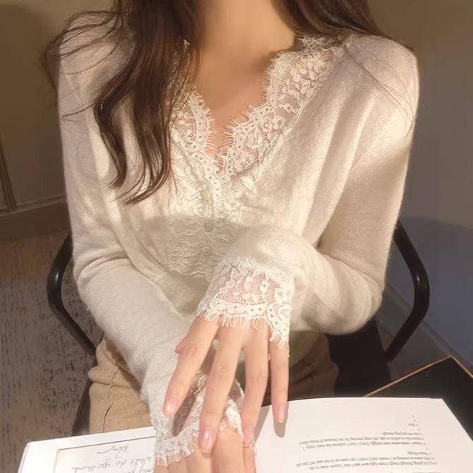 Женская белая многослойная рубашка из кружевной сетки Весна 2026 – Французский шик Small белый