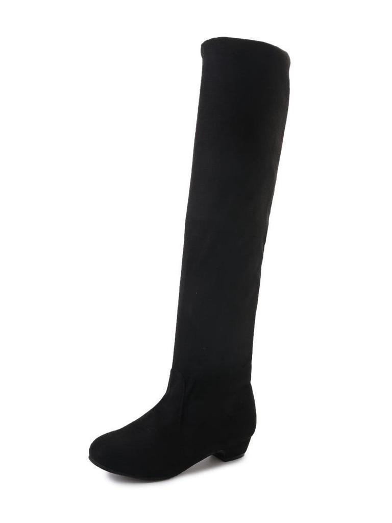 Dames Lange Elastiske Semskede Støvletter - Rund Tå, Høyt Skaft, Toveis Stil, Stor Størrelse, Europeisk og Amerikansk Design