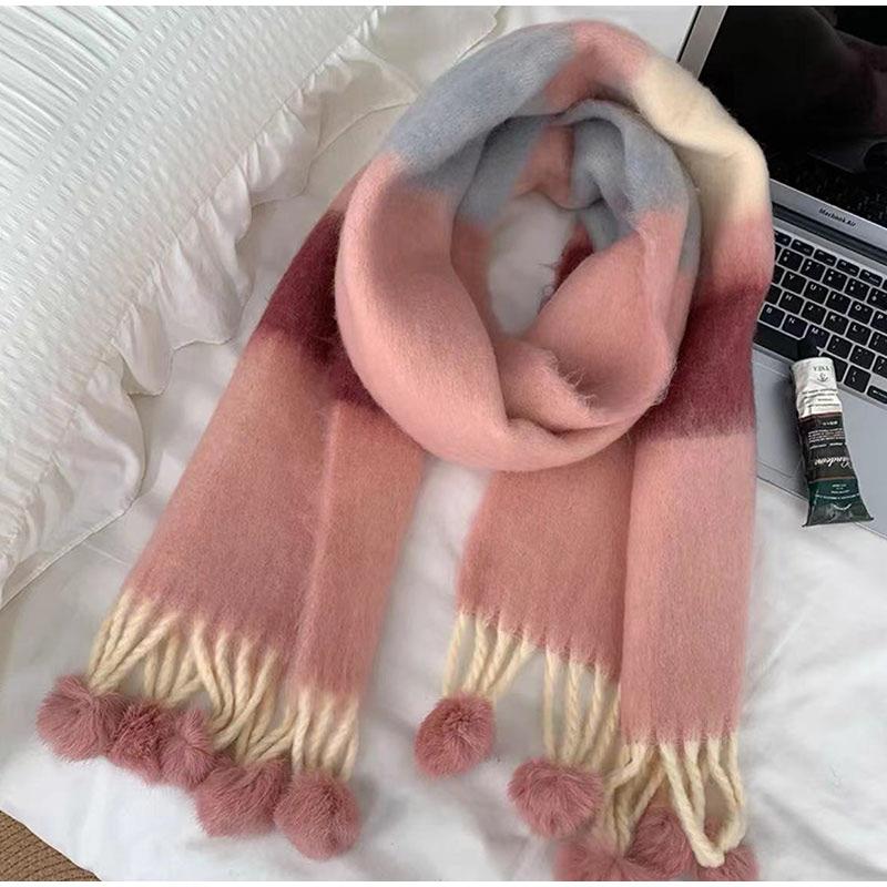 Mohair Striped Tassel Scarf Ladies Autumn and Winter New Fashion Scarf All-match Warm High-quality Scarf