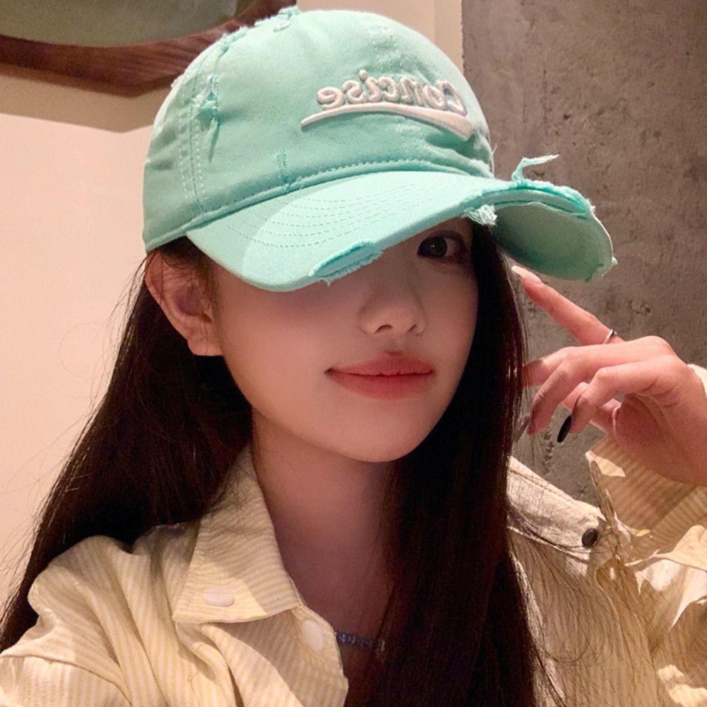 Korean Letter Baseball Hat Cotton Snapback Cap Fashion Holes Peaked Cap Teenagers