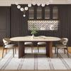 Mid-Century Style Oval Travertine Dining Table & Chair Set with French Solid Wood