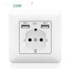Curved White European Standard Socket Panel with Double USB & Type C, German Switch, Concealed Installation