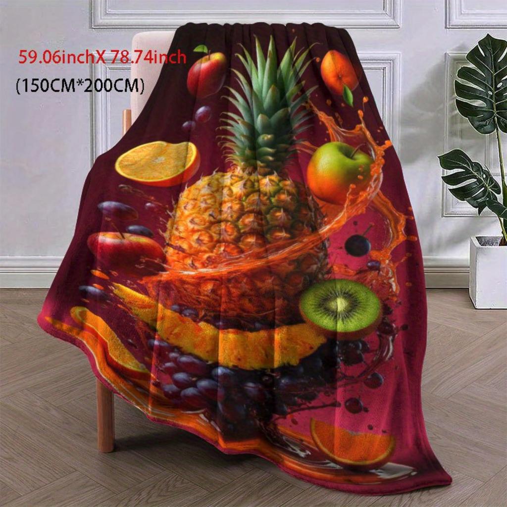 Tropical Fruit Pattern Flannel Blanket - for Beds, Sofas, Offices, Travel, Decorating, Chairs, and As a Holiday Gift for Friends