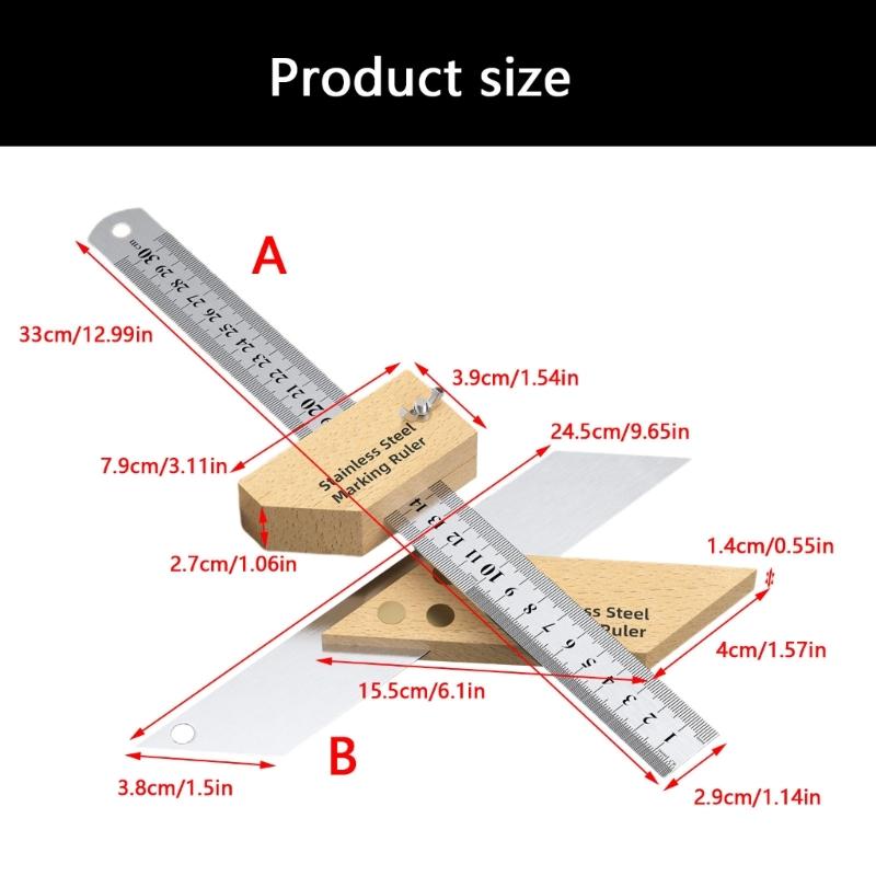 Professional Woodworking Measuring Tool Multifunction Graduated Scale Ruler Corrosion Resistant Design