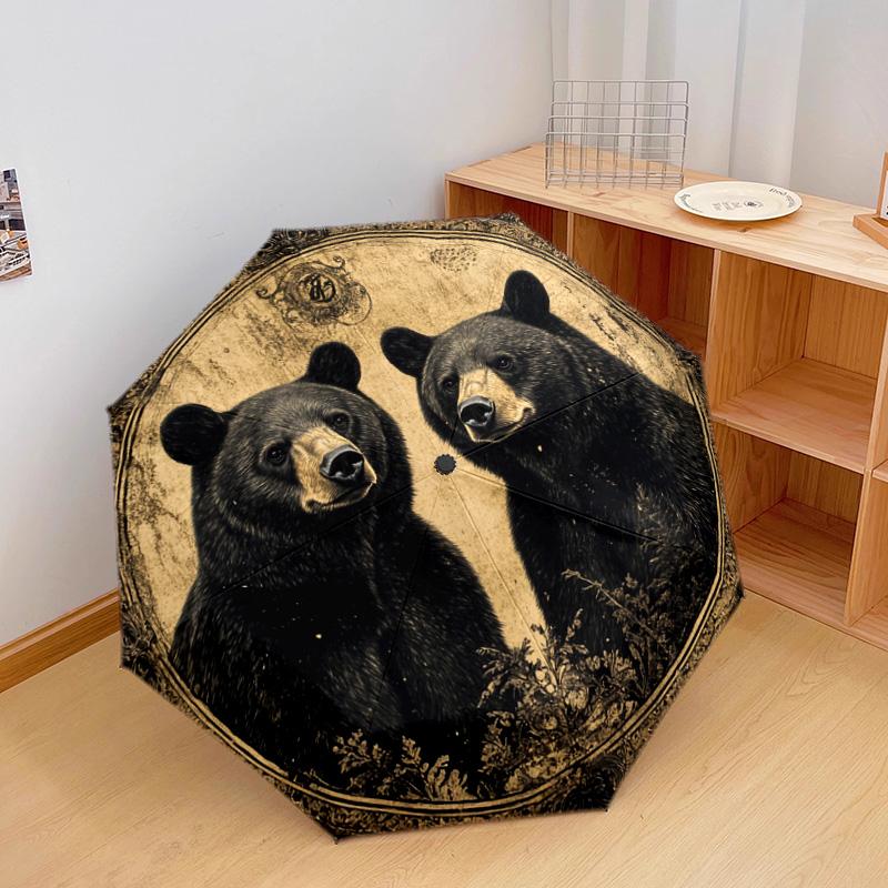 1 PC Automatic Folding Umbrella - Black Bears Pattern, Portable & Foldable Design with 8 Ribs, Christmas Birthday Gifts