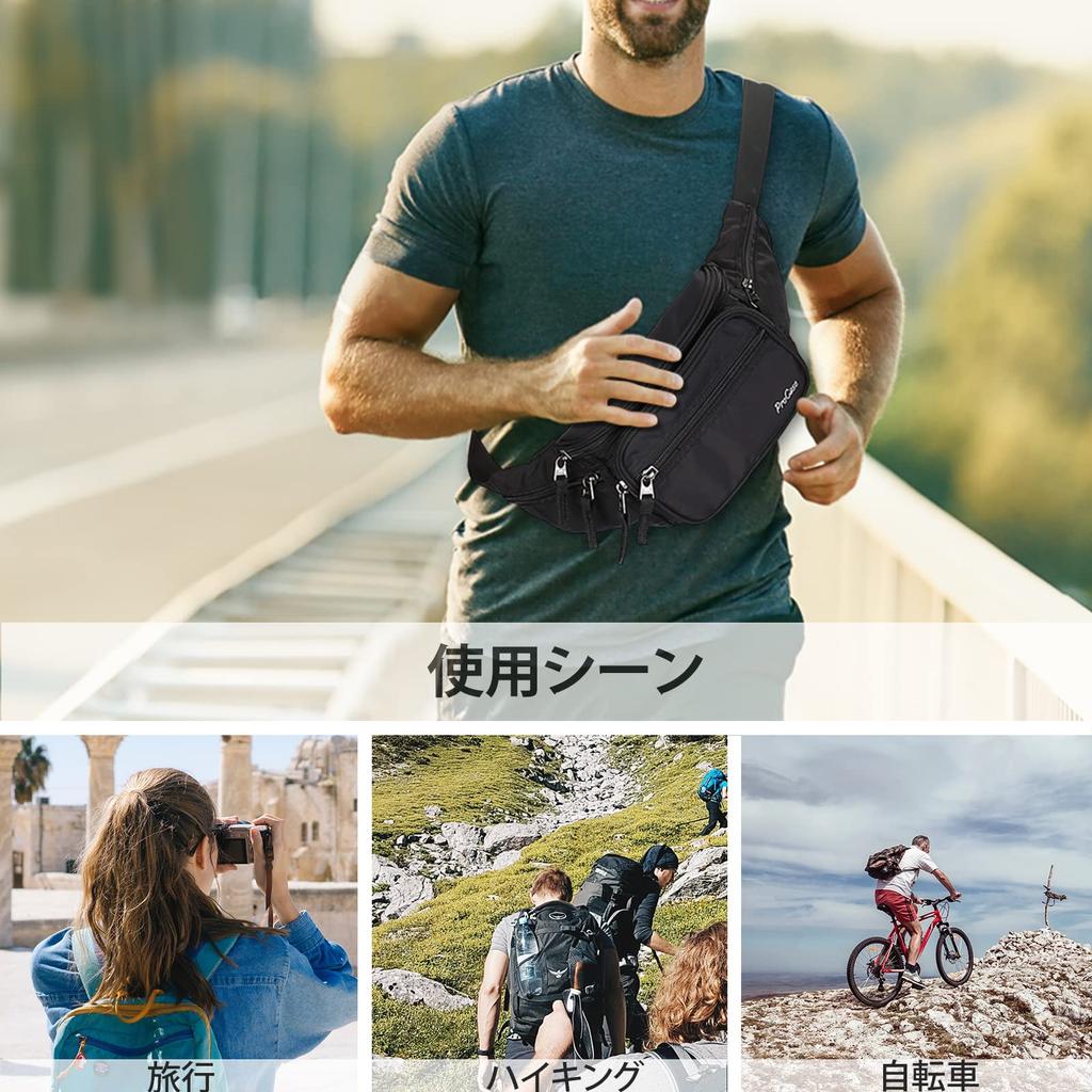ProCase Waist Adjustable 6 Water Large Fits Suitable for and Outdoor Activities Black Pouch, Waistband, Pockets, Resistant, Capacity, iPhone/AirPods,