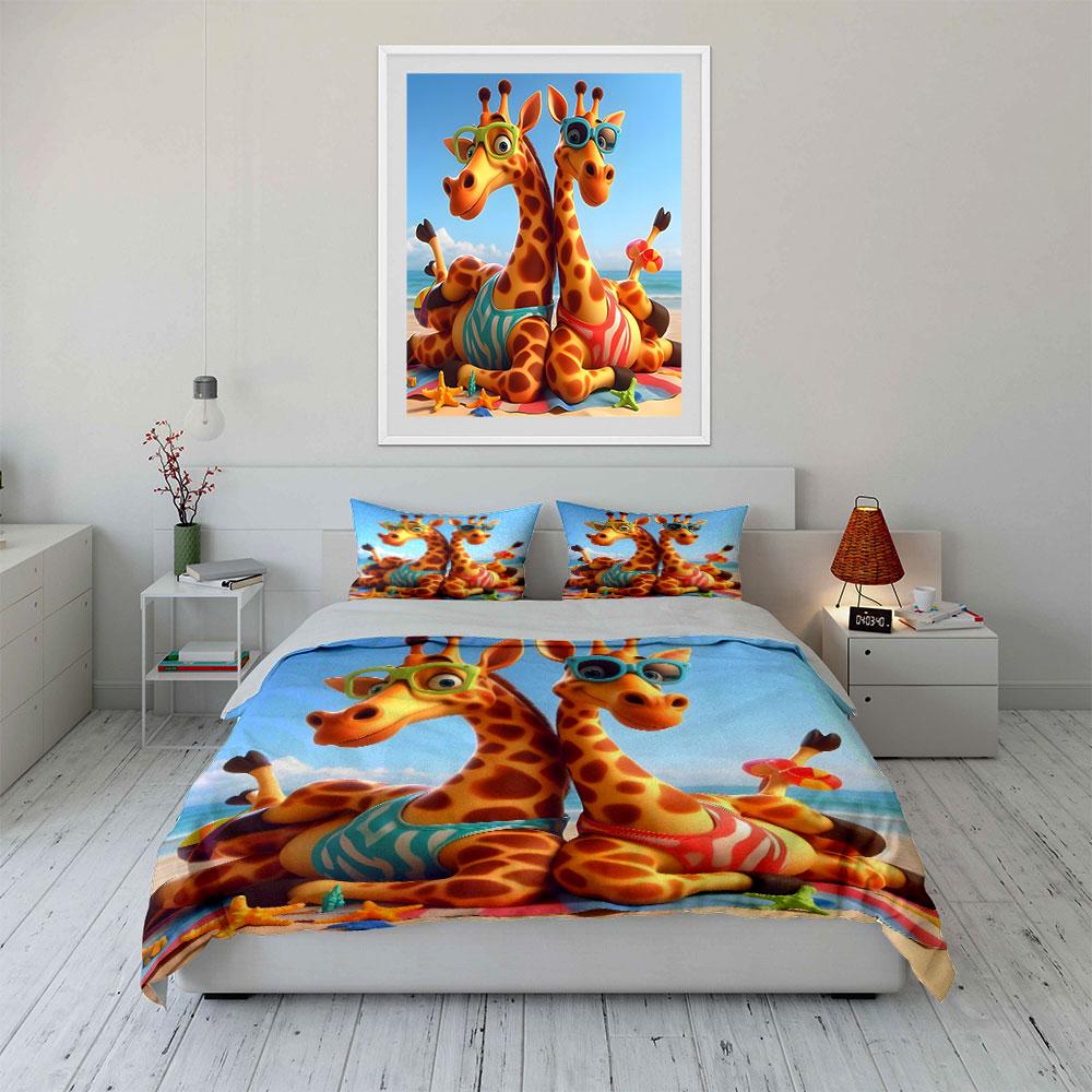 Giraffes On Beach Vacation Duvet Cover Set With 3D Printing Design Soft Polyester Bedding Set All-Season Comfort Luxury Gifts
