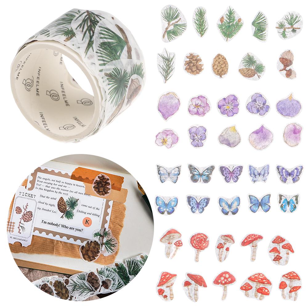 

100Pcs/Roll DIY Scrapbooking Sticker Masking Mushroom Butterfly Flower Washi Tape Adhesive Tape