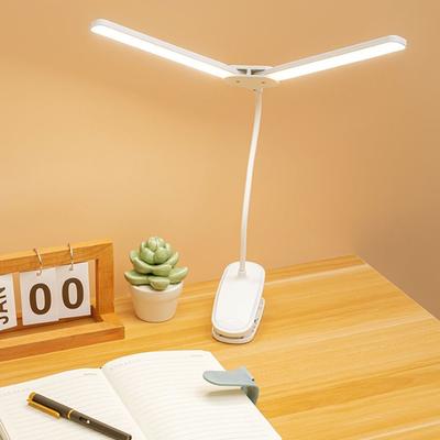 3 Colors LED Clamp Double Head Desk Lamp Touch Dimming Eye Protection LED Book Clip Lights Foldable 360° Rotate