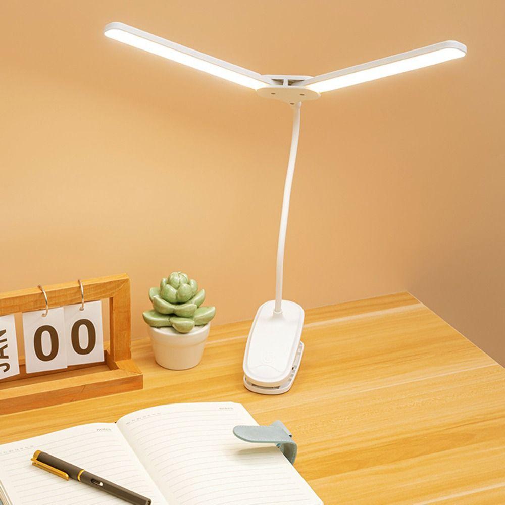 3 Farben LED Klemme Doppelkopf Schreibtischlampe Touch-Dimmfunktion Augenschutz LED Buchklemmenleuchten Faltbar 360° Drehbar