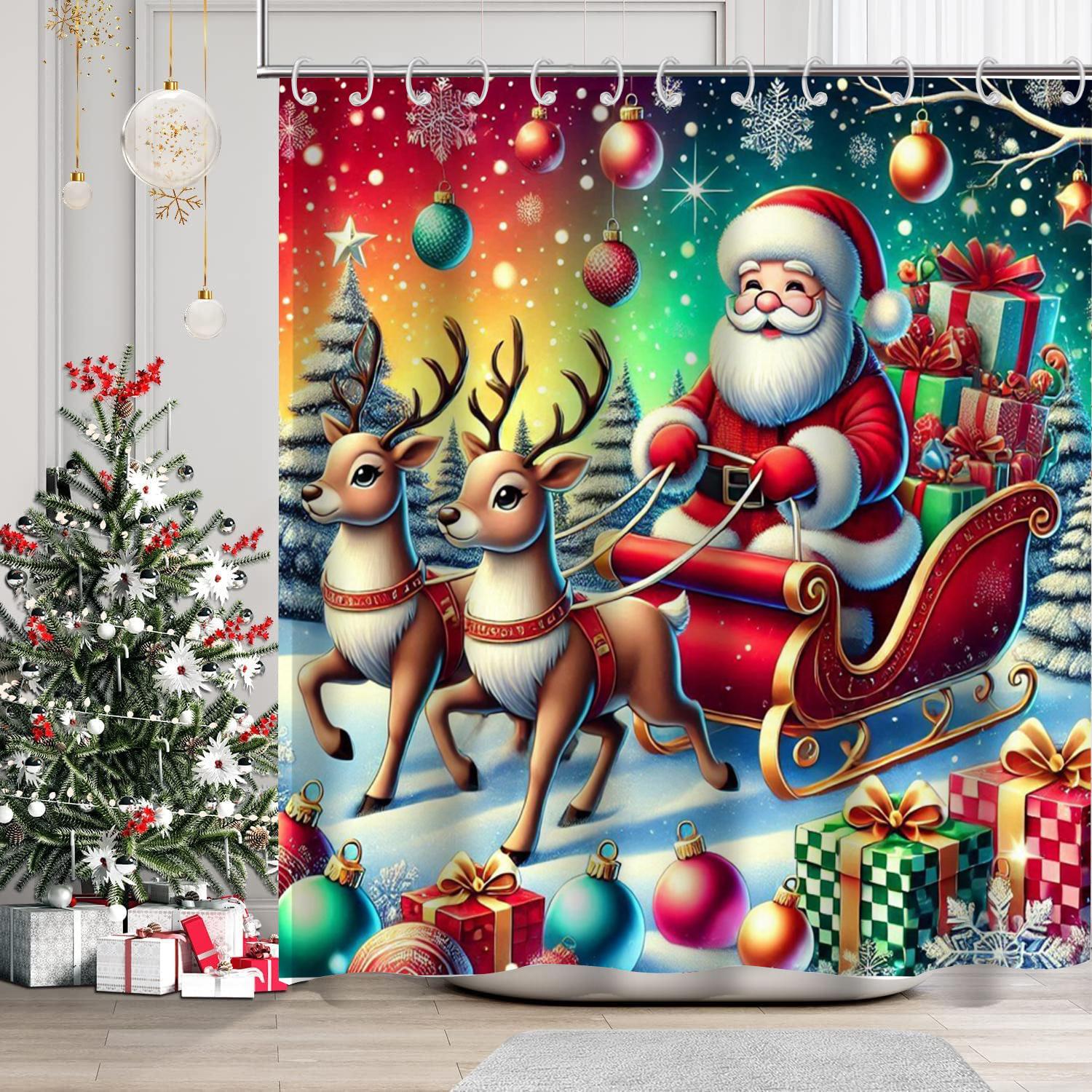 

Christmas Festival decorations Santa Claus Pattern Bathroom Shower Curtain With 12 Hooks Home bathroom decor and accessories 90x180cm