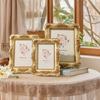 Antique Resin Wall Art Tabletop Golden Photo Frame Intricate Florals Embossed Picture Frame with Glass Front Home Decors