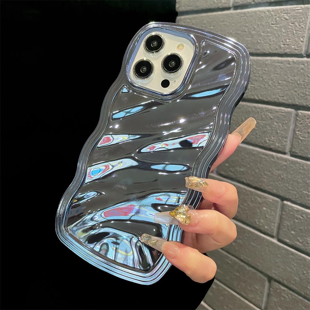 Luxury Plating Wave Pattern Glossy Case For iPhone 15 14 13 12 11 Pro Max Fashion Bright Bumper 2 IN 1 TPU Shockproof Back Cover