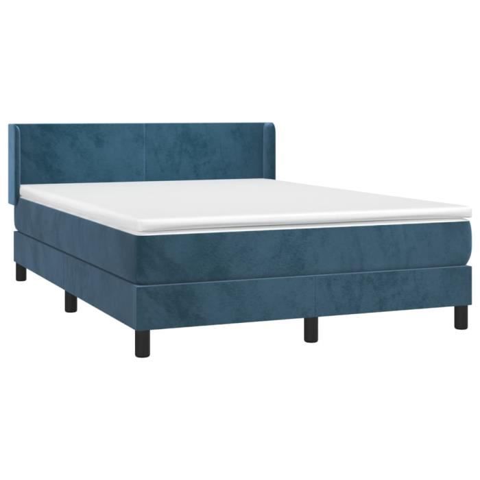 VidaXL Lit à sommier tapissier et matelas Bleu foncé 140x190cm Velours 3130839