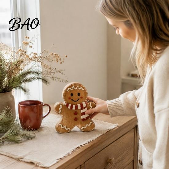 Christmas Window Display Ornaments Wooden Gingerbread Man Decor, Rustic Gingerbread, Candy Cane House Figurines, Xmas Family Gathering Decorative
