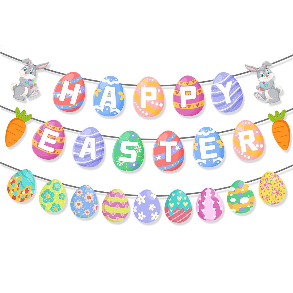 Easter Banner Spiral Bunny Hanging Decoration Easter Egg Carrot Banner Happy Easter Theme Home Party Decorations Supplies