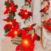 LED Christmas Poinsettia String Lights - Red Flower & Berry Holiday Fairy Lights