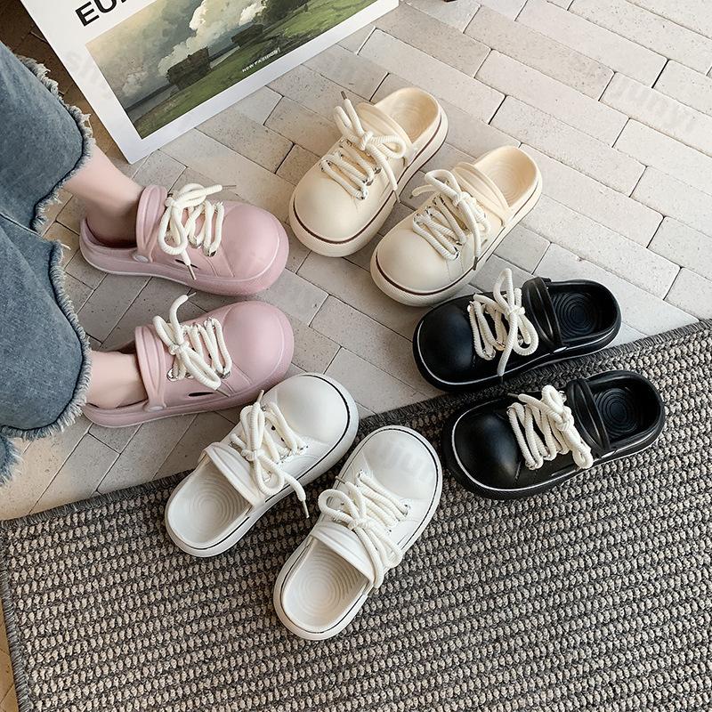 Fashion Women Slippers Platform Fashion Lace-up Clogs Soft EVA Summer Women Shoes Thick Sole Girls Indoor Street Slides Slip-on Sandals