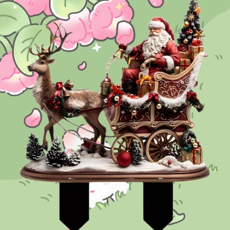 1 Piece of Snow Santa Claus and Reindeer Garden Stake Alex Waterproof and Wear-resistant Courtyard Floor Insert Pendant Ornament