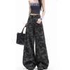 Wide Leg Workwear Denim Camouflage Trousers Women Large Size High Waisted Thin Loose Casual Straight Dragging Floor Trousers Long Denim Pants